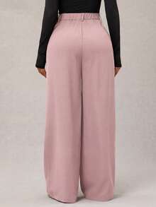 Radiana Plus-Size Women's Minimalist And Stylish Dark Gray Loose Wide-Leg Pants, Suitable For Commuting, Gray Wide-Leg Pants, High-Waisted Wide-Leg Pants, Gray Suit Pants, Perfect For Spring And Summer Wear. - Dusty Pink - View 2