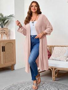 Plus Size Women Solid Color Casual Versatile Daily Wear Jacket - Pink - View 4
