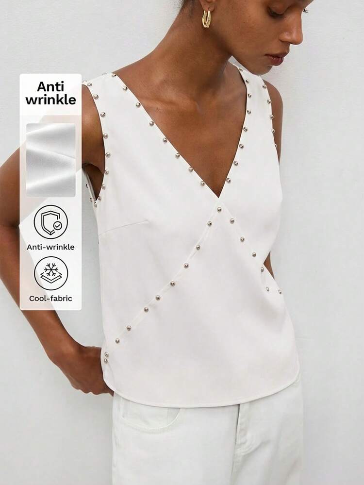 SHEIN Maija Satin Women's Tank Top With Pearl Decor, Urban Chic