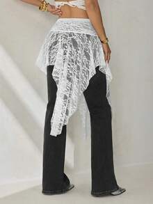 SHEIN PETITE Women's Summer Vacation Lace Asymmetric Hem Skirt - White - View 2