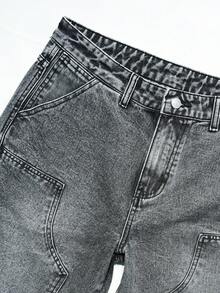 Manfinity EMRG Quần lửng nam phong cách đường phố cổ điển kiểu thợ rừng, quần short denim rách màu tuyết. - Xám - Xem 5