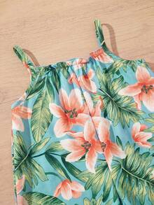 SHEIN Bộ áo liền quần dễ thương, thoải mái cho bé gái sơ sinh, thích hợp cho kỳ nghỉ hè. - màu xanh lá - Xem 6