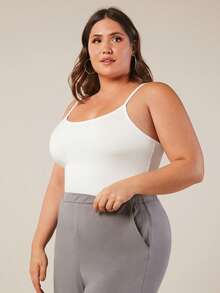 SHEIN BASICS 3件套休闲纯白色修身吊带背心，百搭大码女装夏季服饰 - 白色 - 查看 7