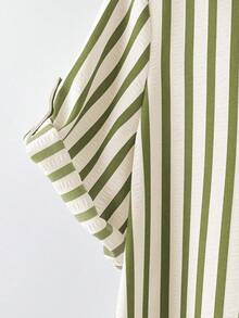 SHEIN Tall CURVE 大码女式法式休闲夏季V领短袖连衣裙 - 軍綠色 - 查看 3