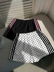 Comfortcana Bộ 2 quần short nữ kiểu dáng retro chấm bi phối màu trơn, thích hợp cho đi chơi, ở nhà, chơi thể thao và tập yoga. - Nhiều màu - Xem 5