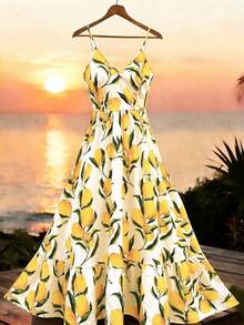 GlowEve Women's Lemon Print Vacation Dress, Spring/Summer - Yellow - View 5