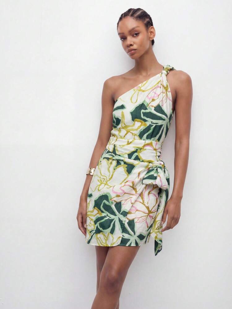 SHEIN Maija Vestido corto sin mangas con estampado floral para vacaciones de verano de mujer