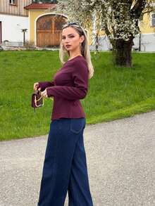 Jeta Ari Woven Non-Stretch Black Long Sleeve Metal Button Fitted Outdoor Blouse, Fashionable & Elegant For Women - Burgundy - View 6