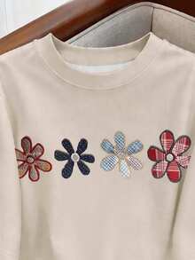 SHEIN Teen Girls' Casual Sweet Vacation Style Cute Floral Print Short Sleeve T-Shirt - Multicolor - View 3