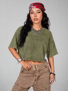 Comfortcana Women's Summer Basic Short Sleeve T-Shirt, Made Of Pure Cotton Fabric With Washing Treatment, Military Green,Summer Top - Army Green - View 7