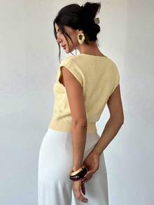 Firerie Elegant Loose Casual Versatile Sleeveless Knit Sweater Vest Going Out Tops Women,Tops For School In Fall/Winter - Light Yellow - View 2