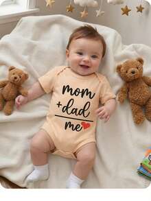 Baby Boy Casual Simple Heart Pattern Short Sleeve Bodysuit Suit For Spring And Summer - Apricot - View 5