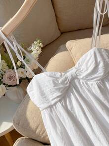 Comfortcana Đầm ngắn hai dây thắt nơ màu trơn họa tiết sinh vật biển, chất liệu cotton mềm mại, thích hợp cho kỳ nghỉ biển/lễ hội âm nhạc/đi làm hàng ngày/thời gian rảnh ở nhà/trang phục thoải mái. - trắng - Xem 7