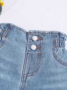 SHEIN Quần short denim bạc màu mùa hè cho bé gái. - Rửa nhẹ - Xem 4