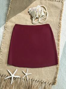 Swim 1 pieza Vestido de playa dividido de unicolor con accesorio de estrella de mar en el lateral para mujer - Burdeos - Ver 4