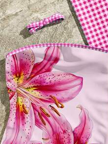 Swim Vcay Bộ đồ bơi liền thân họa tiết hoa nhí thời trang với viền hình học, trang phục đi biển được ưa chuộng cho mùa xuân/hè. - Hồng - Xem 6