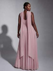 Elitara Elegant Formal Evening Party Light Pink Spring Wedding Bridesmaid Dresses For Women,High-Stretch Knit Mesh Plunging Neckline Twist Ruffle Dress - Pink - View 4
