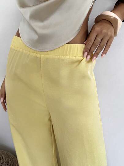Aloruh 2026春夏度假系列女士黄色浪漫乡村风百搭长裤，适合日常通勤、旅行、约会和街头穿搭。居家、外出、海滩、时尚休闲、通勤、度假、浪漫场合和日常穿着皆宜，百搭造型。完美适用于日常穿着、休闲装扮、度假、邮轮旅行、海滩、日光浴、畅销单品、街头风、婚礼宾客装扮、波西米亚风、通勤、早午餐和机场穿搭。