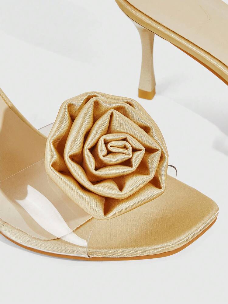 CUCCOO SZL Women's Square Toe Mid-Heel Is Fashionable And Comfortable, Summer Transparent TPU High-Heeled Sandals, 3D Flower Design, Simple And Elegant, Suitable For Formal/Party Occasions Summer Shoes