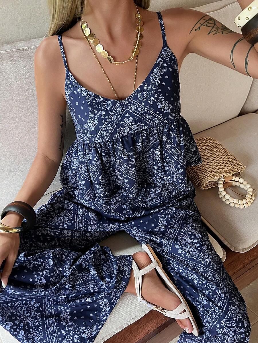 DAZY Women's Full Print Camisole Top And Wide Leg Pants Casual 2 Pieces Set - Blue - View 1