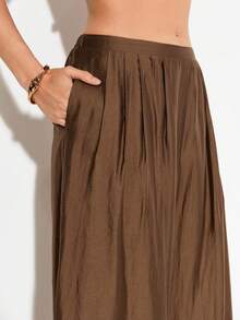 Femmeiva 女士现代休闲优雅外出装棕色阔腿裤，春夏款 - 棕色 - 查看 5