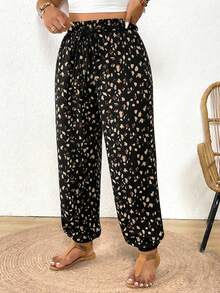 SHEIN Frenchy Plus Size Casual Allover Print Drawstring Pants - Multicolor - View 4