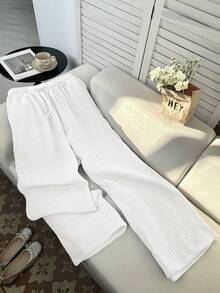 GalTyme Pantalones de algodón cómodos y transpirables con cordón para mujer de talla grande en color blanco - Blanco - Ver 3