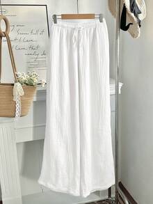 GalTyme Pantalones de algodón cómodos y transpirables con cordón para mujer de talla grande en color blanco - Blanco - Ver 7