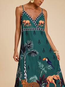 SHEIN TRVLCHIC Đầm không tay in hình voi và chim dành cho nữ, thích hợp cho kỳ nghỉ hè. - Nhiều màu - Xem 7