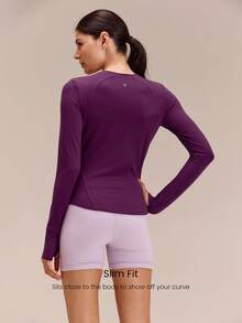 GLOWMODE FeatherFit™ Waist Slimming Curved Long Sleeve Top Low Impact Yoga Pilates Daily Gym - Cherry Cola - View 3