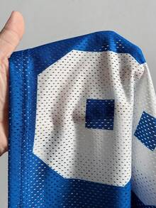 Maweii Camiseta casual corta con estampado de letra de jersey de fútbol retro estilo Y2K para mujer de talla grande - Azul - Ver 7