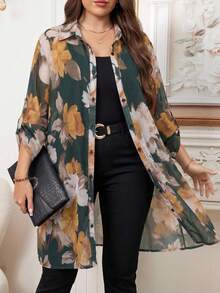 Reflora 大码女式印花单排扣休闲百搭日常衬衫 - 彩色 - 查看 4