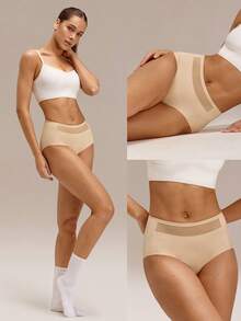 GLOWMODE 2条装 SweatMode 支撑弹力吸汗透气网眼拼接高腰三角裤，日常休闲穿着 - 杏色 - 查看 8