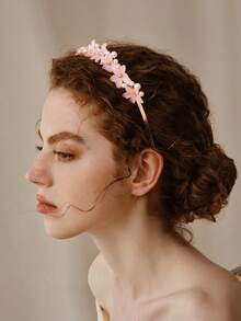 Opalesca 1pc Women Faux Pearl & Flower Decor Sweet Style Headband Boho,Hairband,Hair Hoop Headbands Hair Accessories Head Accessories - Pink - View 3