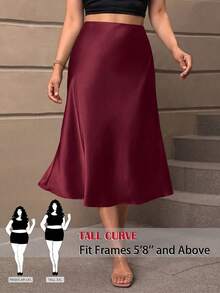 SHEIN Tall CURVE Chân váy cỡ lớn màu trơn tối giản phong cách thường ngày - Màu Đỏ Sâu - Xem 1