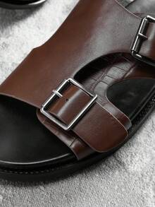 SHUZIA Sandalias de hombre casuales y cómodas con una sola tira y hebillas ajustables - Marrón Chocolate - Ver 3