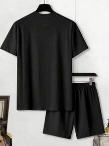 Manfinity Homme 男士夏季黑白 NY 字母 Logo 2 件套休閒街頭風 T 恤短褲套裝，城市度假復古 Y2K 大廓形穿搭 - 黑色 - 查看 4