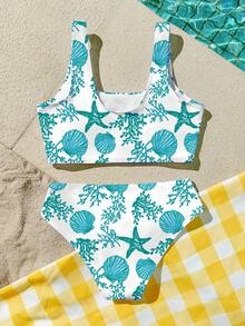 SHEIN Young Girls' Casual Minimalist Camisole & Triangle Bikini Swimsuit Set, Suitable For Summer - Multicolor - View 6