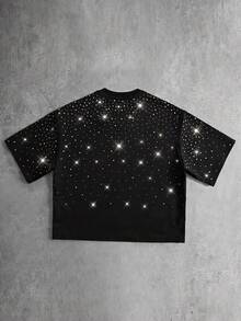 ROMWE MEN Street Life Men's Oversized Gradient Sparkling Diamond Loose T-Shirt - Black - View 3