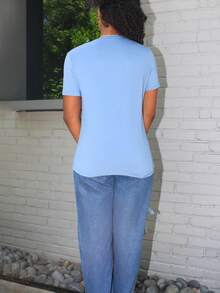 Steph T Slim Fit Women Casual Short Sleeve T-Shirt, Minimalist Fashion Design, Suitable For Summer - Blue - View 2