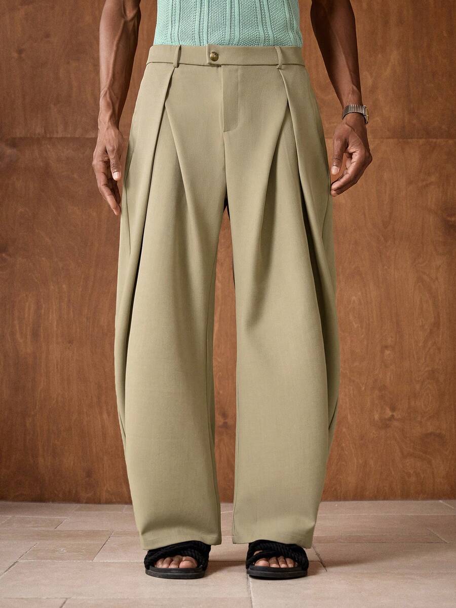 AKNOTIC Men's Casual Loose Elastic Waist Barrel Leg Khaki Pants, Suitable For Summer, Vacation, Daily Matching, Party, Couple Outfit, Men's Gift