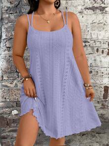 Breezaya 大码女装夏季纯色镂空刺绣吊带裙 - 淡紫色 - 查看 5
