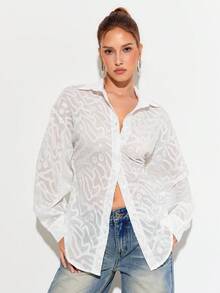 Femmeiva 女士法式优雅度假提花褶裥薄纱衬衫 - 白色 - 查看 5