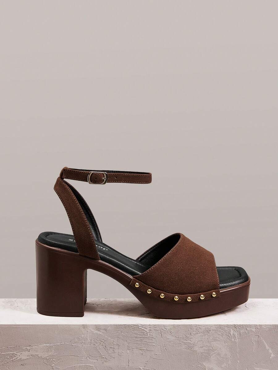 Styleloop Giày sandal nữ mũi vuông đế da PU đính hạt tròn vàng, chất liệu nhung, thời trang, đơn giản, thoáng khí và thoải mái, có khóa cài, thích hợp cho các bữa tiệc và liên hoan hàng ngày, kiểu dáng bohemian, mang đến không khí nghỉ dưỡng, là món đồ không thể thiếu cho những chuyến du lịch mùa hè. - màu nâu - Xem 1