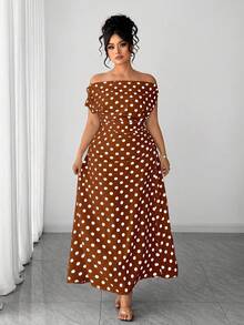 Elenzga Đầm nữ cỡ lớn mùa hè mới, màu trắng chấm bi đen, cổ xéo, kiểu dáng vintage thanh lịch, xếp ly ôm sát, điểm nhấn là họa tiết chấm bi cỡ lớn. Thích hợp cho mặc hàng ngày, đi làm, công sở, hẹn hò, dự tiệc, các dịp giao lưu nhẹ nhàng, kỳ nghỉ. - màu nâu - Xem 6