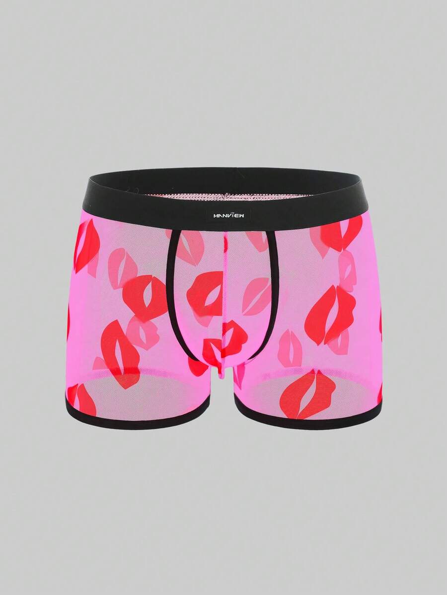 SHEIN DrisQ 男士全唇印花撞色滚边性感内衣 - 淺粉色 - 查看 1