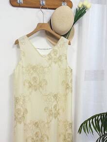 Livesso 女士夏季度假花卉刺绣无袖连衣裙 - 米色 - 查看 9