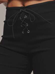 MUSERA Quần Capri ôm dáng, xẻ tà, có chi tiết buộc dây phía trước, kiểu dáng ống loe, thích hợp cho mùa xuân hè, lễ hội, thường ngày, đi chơi, nghỉ mát. - màu đen - Xem 5