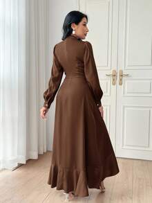 Modelyn Women Fashion Solid Color Belted Long Sleeve Dress,Elegant Evening Party Dress Long Evening Dresses - Coffee Brown - View 3