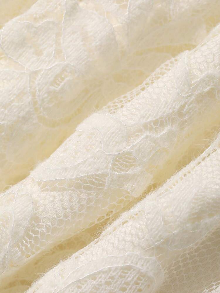 Casual Elegant Waist Cinched White Lace Dress, Suitable For Spring & Summer